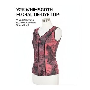 Sami Jo Y2K Floral Tie Dye Ruched V Neck Sleeveless Top Women's M Whimsigoth
